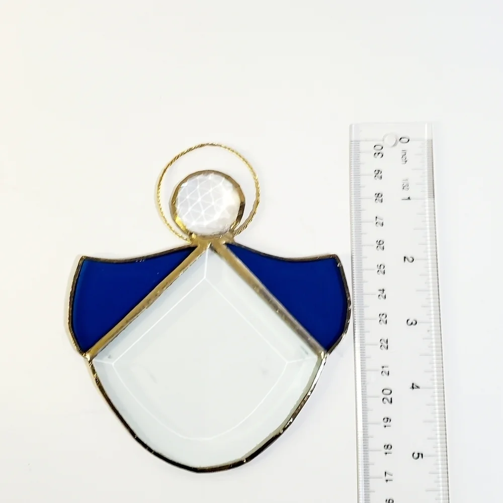 VINTAGE STAINED GLASS Guardian Angel Suncatcher with Beveled Edge Hand Soldered